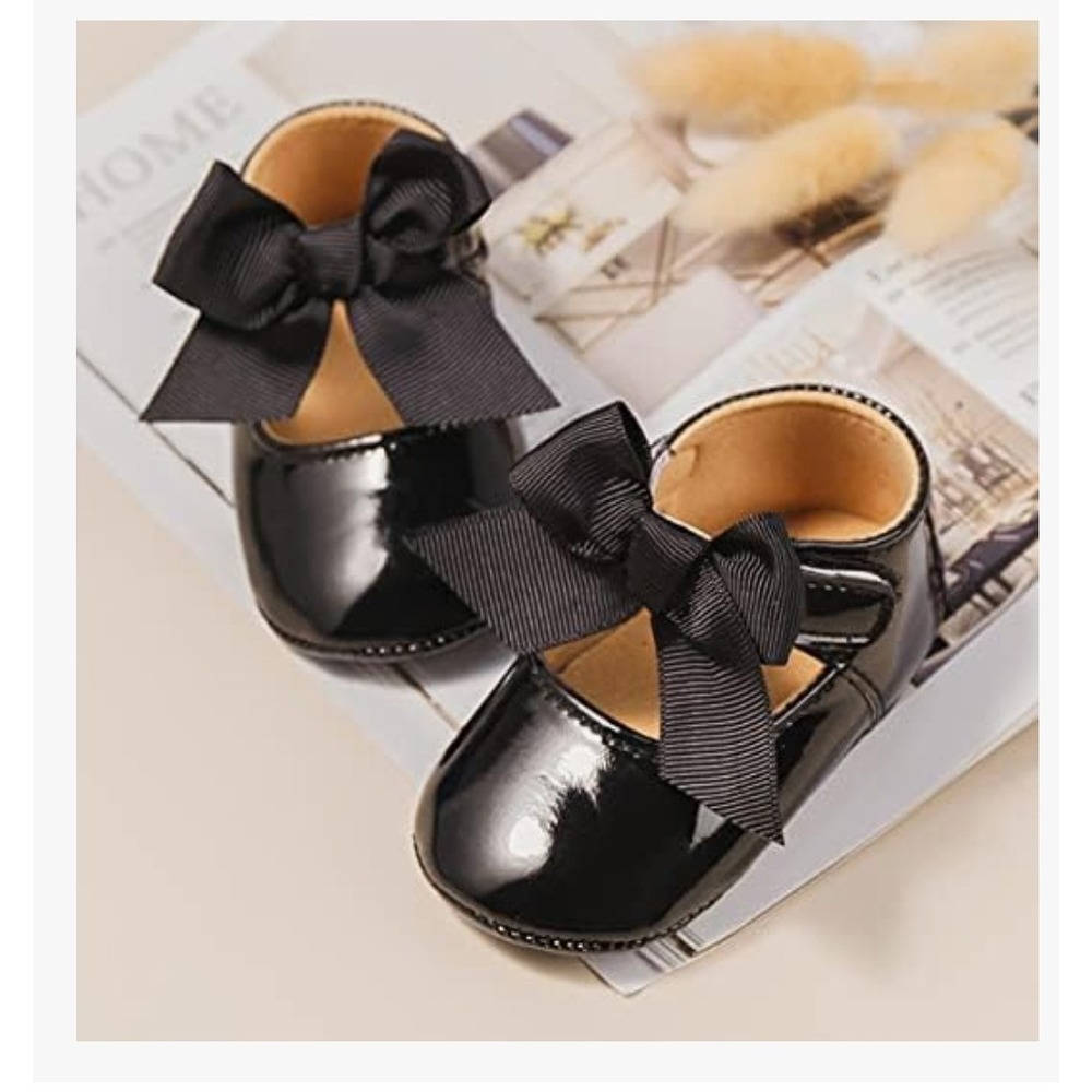 Girls Black Patent Leather Dress Shoes w/ Bows‎ Toddler Party Special Occasion